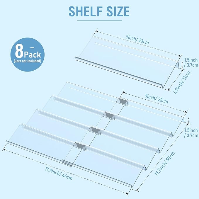 Spice Drawer Organizer 4 Tier, Acrylic Seasoning Organizer Rack, Small | Clear Spice Rack Tray, Kitchen Seasoning Jars Drawers Insert (Jars Not Included/ Expandable From 9" to 18")