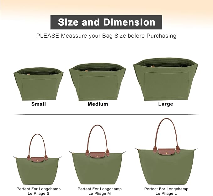 LOUKAYCCI Felt Purse Organizer Insert for Longchamp Le Pliage M Handbag Insert (Forest Green, Medium)