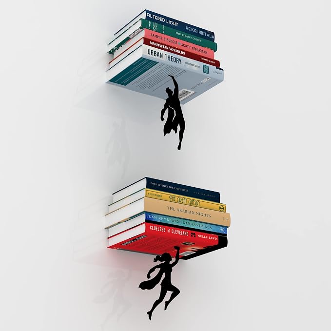 Artori Design Floating Bookshelf for Kids, Invisible Metal Book Shelf, Wall Decore Book Lovers Bookshelf (Wondershelf+Supershelf)