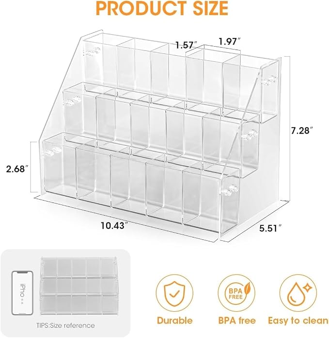 AIEVE Drink Packet Organizer with 15 Compartments, Water Packet Organizer for Water Flavor Drink Mix, Easy Assembly Acrylic Sugar Packets Holder for Cabinet Kitchen Storage Organization