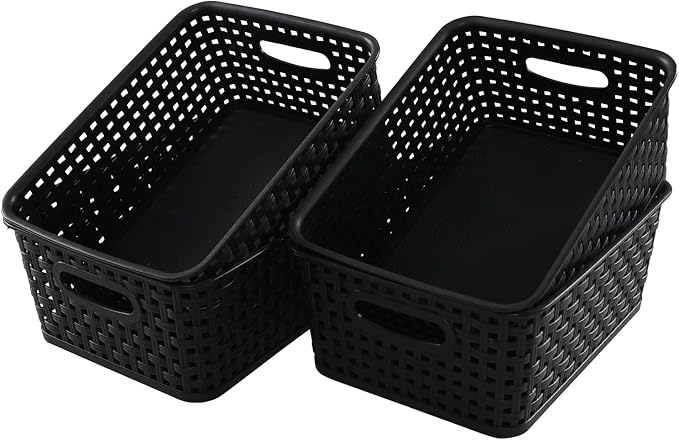 Morcte Black Plastic Storage Basket Bins Organizer, 4-Pack