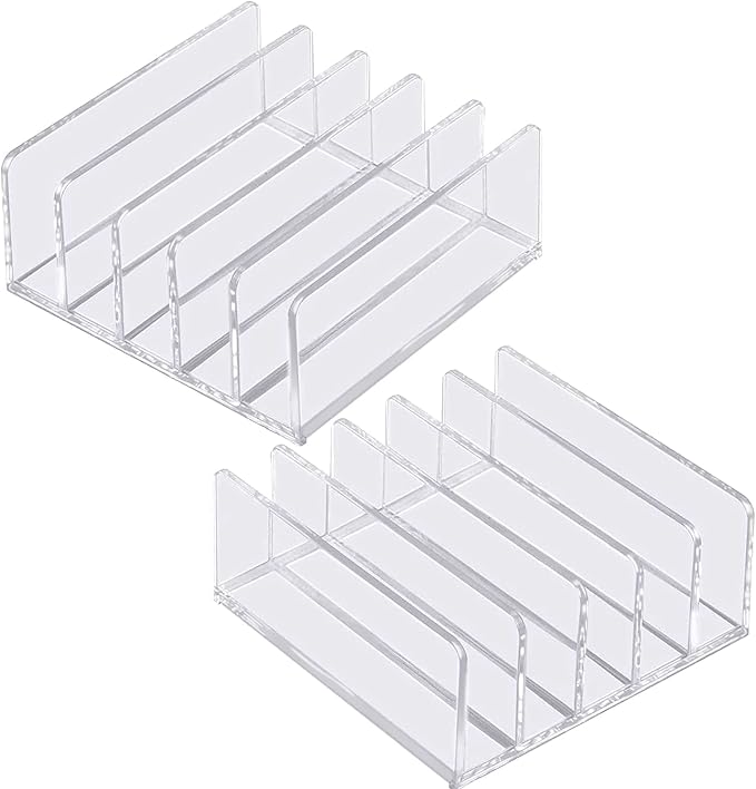 Acrylic Mail Organizer for Sorting Mail, Business Card 2Pack, 5 Slots Mail Holder for Desktop Shelf, Acrylic Mail Sorter for Desk Organzier, Clear Bill Money Divider for Cash Envelope,Set of 2