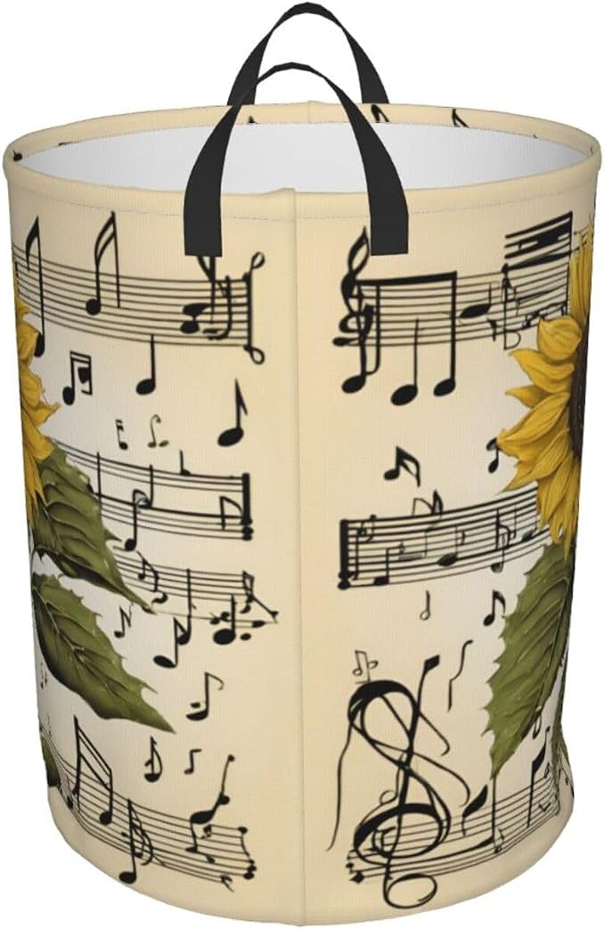 Sunflower Music Notes Laundry Basket,Laundry Hamper,Collapsible Storage Bin, Oxford Fabric Clothes Baskets,Nursery Hamper For Home,Office,Dorm,Gift Basket