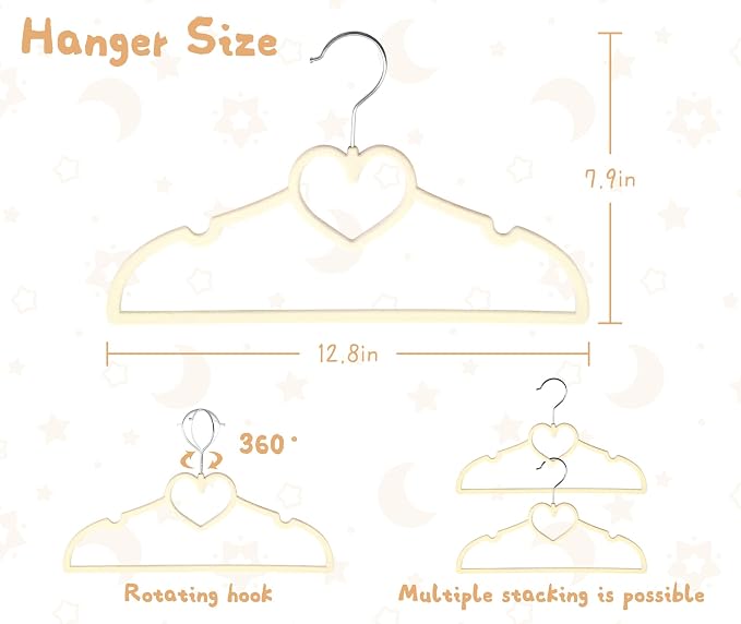 GOSCHE Baby Velvet Hangers 50 Pack, Durable Toddler Hangers for Closet, 12.8 inch Cute Kid Hanger, Premium Velvet Children Hanger for Infant, Non-Slip, Cream