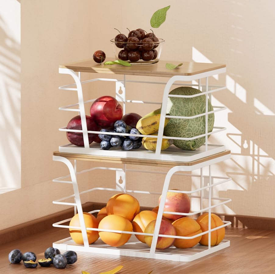 TIDIIABODE 2 Pack Kitchen Organization for Onions,Potatoes - Fruit Basket for Kitchen Counter & Storage Basket,Stackable