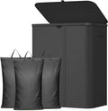Lifewit 185L 3 Section Laundry Hamper with Lid, Large Laundry Basket with Handles and Removable Bags, Tall Clothes Hamper, Foldable Laundry Sorter for Bedroom Bathroom, Black