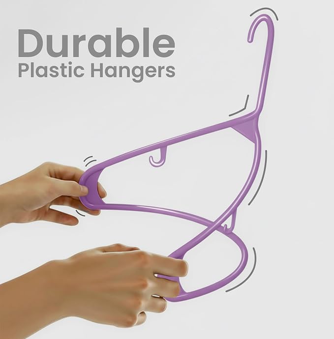 Utopia Home Plastic Hangers 30 Pack – Built-in Strap Hooks Purple | Space saving | Durable & strong | Closet organizer | Clothes hangers | Ideal for shirts, pants, skirts & coats