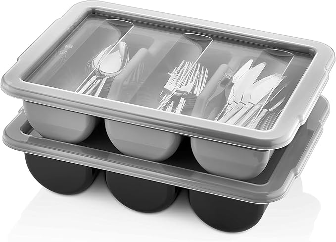 Lid Only for Commercial Cutlery Bin, 3-Compartment Restaurant Kitchen Flatware Tray, Silverware Storage Plastic Container, Condiments Holder, Utensil Organizer Box Cover Top
