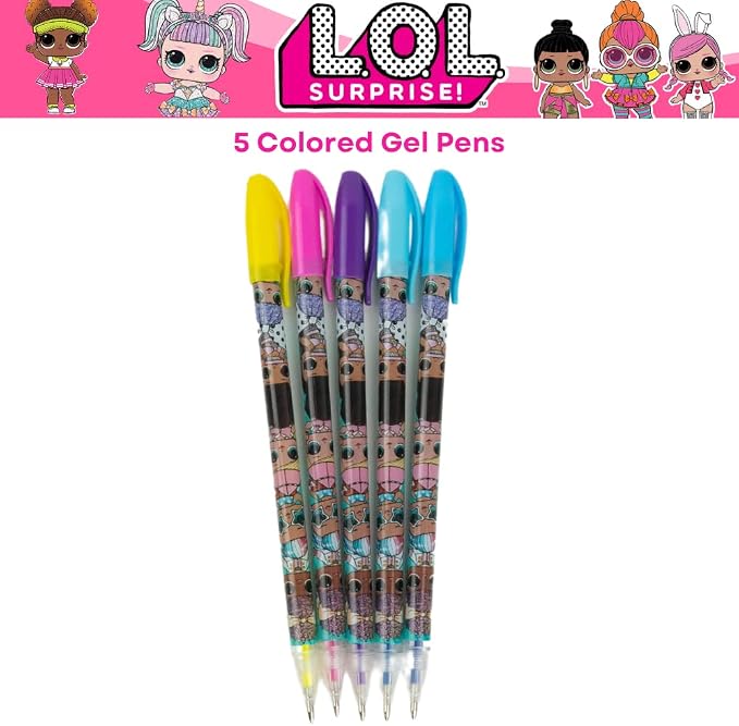 Innovative Designs LOL Surprise Dolls Pencil Case Set with LOL Stickers and Gel Pens for Girls, Molded with Zip Closure, Pink