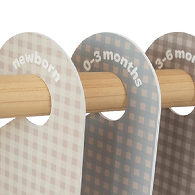 3 Sprouts Baby Closet Dividers, Newborn to 2T, Gingham, 8 Piece Set | Newborn to 2T sizing, 8-piece set, Double-sided size labels, Age labels, Nursery closet storage, Baby clothes organizer