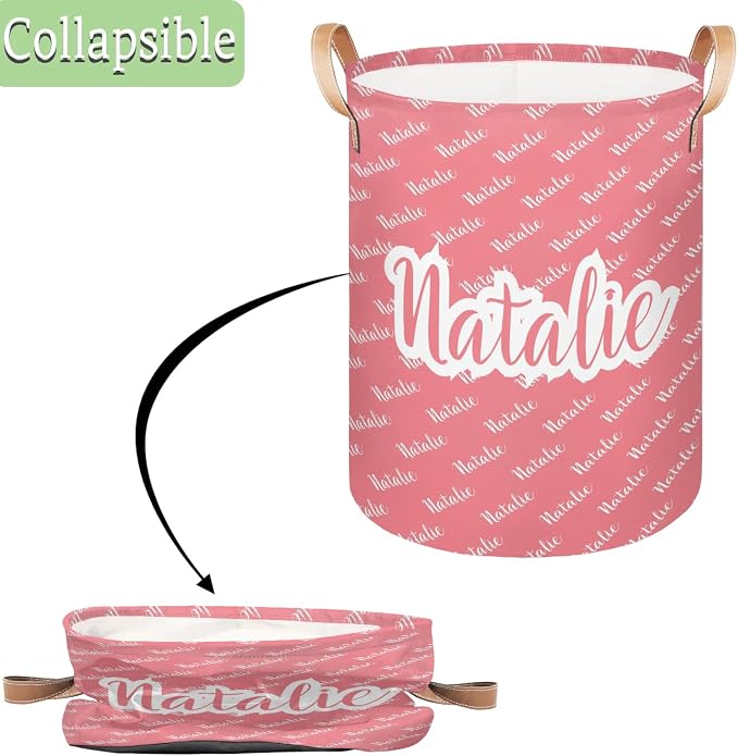 Personalized Laundry Basket, Custom Gift Laundry Hamper, Collapsible Nursery Waterproof Laundry Baskets, Dirty Clothes Toy Hamper with Handles Name Light Red