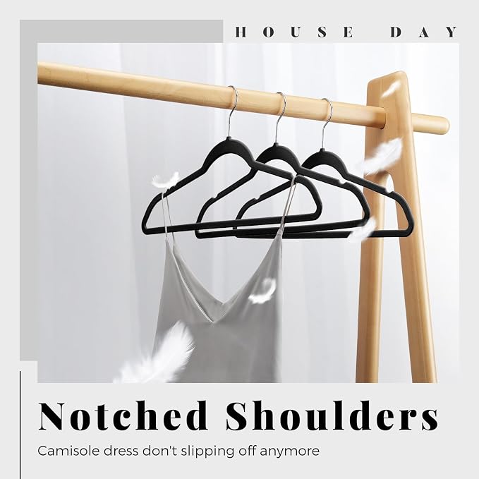HOUSE DAY Premium Velvet Hangers 30 Pack Black, Non-Slip Flocked Felt Hangers, Sturdy Clothes Hanger with 360° Rotatable Hook, Heavy Duty Durable Slim Coat Hanger for Closet Space Saving
