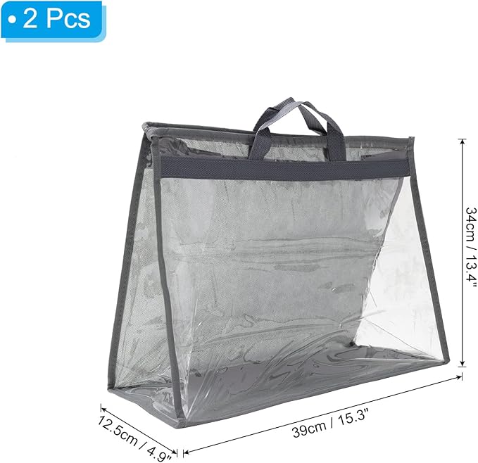 PATIKIL Handbag Dust Bags, 2 Pack Clear Purse Storage Organizer L Size PVC Dustproof Handbag Cover Transparent Purse Protector, Gray