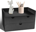 Charmewooden Bamboo Desk Organizer 3 Drawer with Shelf, Countertop Organizer with Drawers Makeup Storage Drawer 3 Drawers Tabletop Storage Organization Box Home Office Workspace（Black）