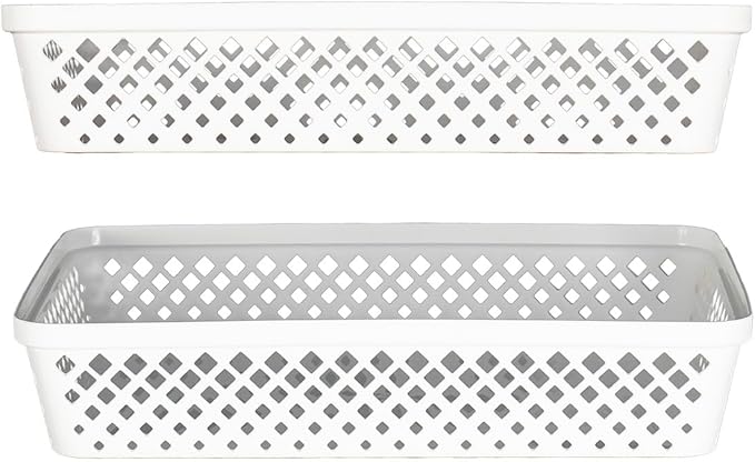 Glad Plastic Storage Basket Set - Multipurpose Drawer Trays, Kitchen Pantry Containers, and Bathroom Bins - Large Organizers, White, 3 Count (Pack of 4)