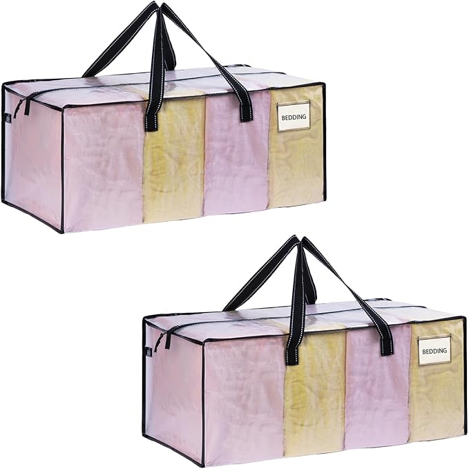VENO 2 Pack Heavy Duty Moving Bags, Clear Packing Bags for Easy Visibility, Alternative to Moving Boxes, Storage Bins for Clothes, Blankets, Comforters, College Dorm Essentials (Clear, 2 Pack)