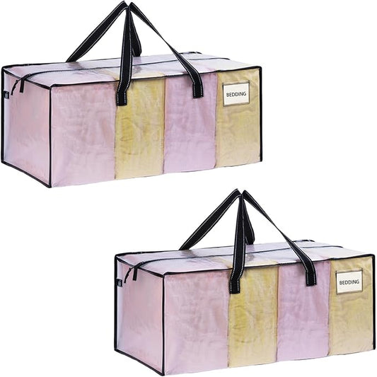 VENO 2 Pack Heavy Duty Moving Bags, Clear Packing Bags for Easy Visibility, Alternative to Moving Boxes, Storage Bins for Clothes, Blankets, Comforters, College Dorm Essentials (Clear, 2 Pack)