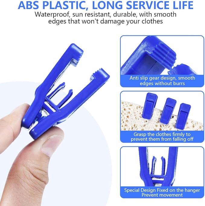 KISEER 40 Pcs Plastic Baby Hanger Clips Slim-line Finger Clips Set for Clothes Hanger Velvet Hanger (Blue)