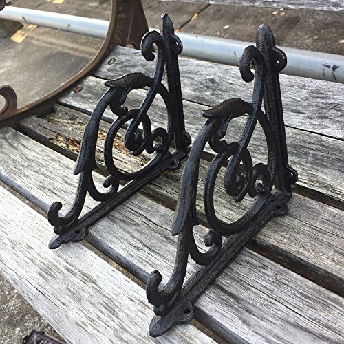 4 Pack Heavy Duty Wall Shelf Bracket, Antique Style Cast Iron Brackets, Garden Braces Rustic Shelf Bracket Black, Hardwa