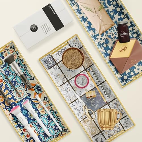 Bathroom Vanity Tray for Countertop, Small Plastic Toilet Tank Tray Versatile Storage & Organization Tray for Makeup, Pe
