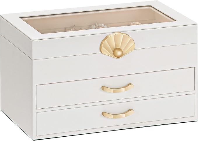 Enthralite Jewelry Box with 2 Drawers: Display Organizer for Earrings Necklaces - Gift for Girls Women (White) | Space-Saving Design for Elegant Vanity Order - Storage for Ring Earring Necklace Bracelet - Suits Women Who Value Style