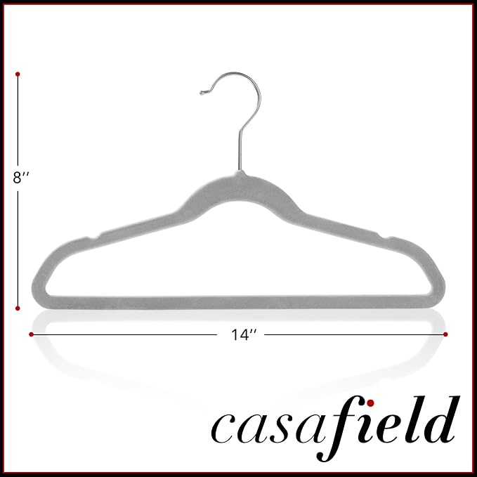 Casafield 50 Velvet Kid's Hangers - 14" Size for Children's Clothes - Gray