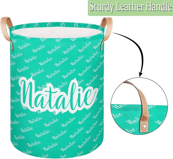 Personalized Laundry Basket, Custom Gift Laundry Hamper, Collapsible Nursery Waterproof Laundry Baskets, Dirty Clothes Toy Hamper with Handles Name Blue Green