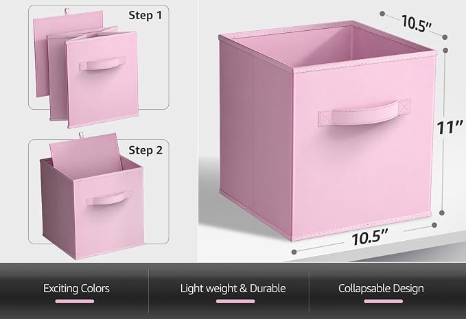 Sorbus Fabric Storage Cubes - 6 Foldable Storage Bins for Organizing Pantry, Cubbies, Toy Box - Clothes Storage & Closet Organizer - 11 Inch Collapsible Cube Baskets for Shelves with Handle