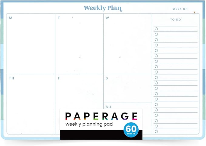 PAPERAGE To Do List Notepad & Weekly Planning Pad, 60 Sheets, 6.5 in x 9.5 in, Undated Weekly Planner & To Do List Notebook for Work, Home Office & School, (Blue)