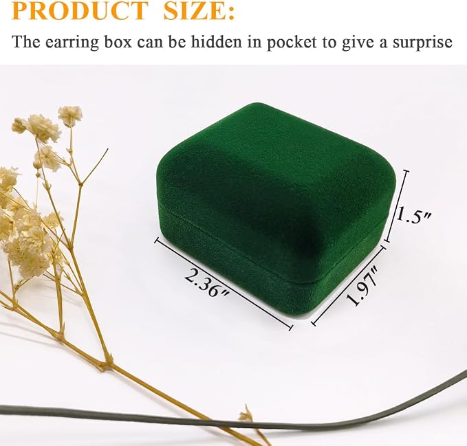 2 Pieces Velvet Earring Box,Stud Earring Gift Box,Jewelry Display Case for Proposal,Engagement,Wedding and Birthday,Green