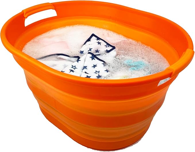 SAMMART 23L (6 Gallons) Collapsible Plastic Laundry Basket - Oval Tub/Basket - Foldable Storage Container/Organizer - Portable Washing Tub - Space Saving Laundry Hamper (Orange)