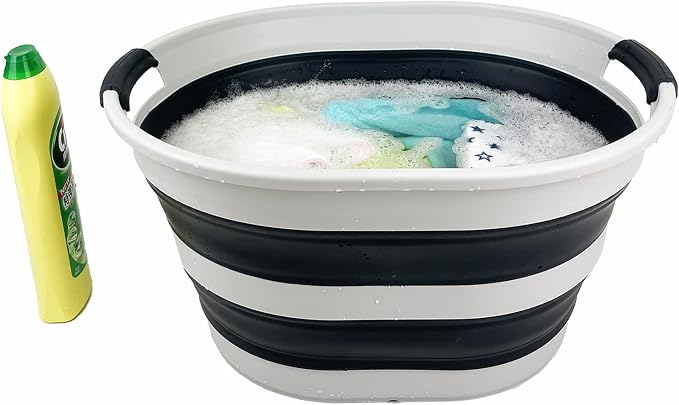 SAMMART 23L (6 Gallons) Collapsible Plastic Laundry Basket - Oval Tub/Basket - Foldable Storage Container/Organizer - Portable Washing Tub - Space Saving Laundry Hamper (Grey/Slate Grey)