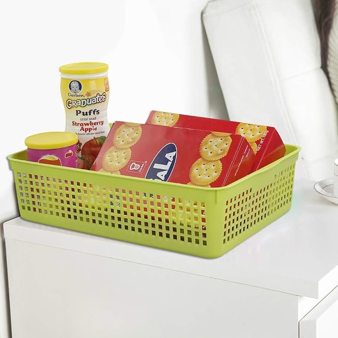 Cand 6 Packs Plastic A4 Paper Storage Baskte Tray for File, Paper, Letter, Green & Blue