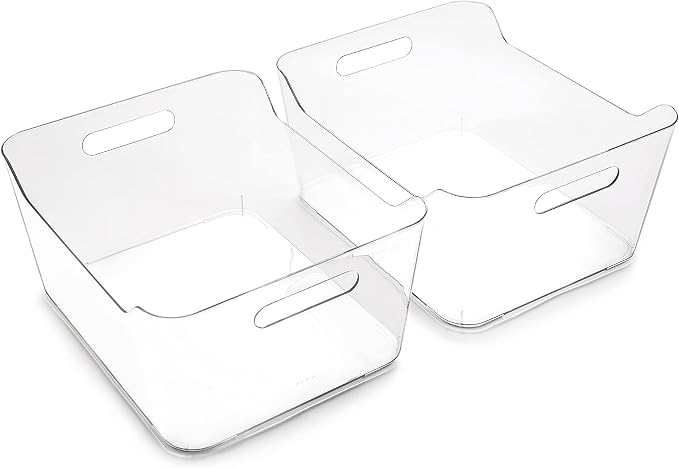 BINO | Plastic Storage Bins, X-Large - 2 Pack, Clear | THE SOHO COLLECTION | Pantry Organizers and Storage Containers Fridge Organizer Bins Kitchen Cabinet Organizer Medicine Cabinet Organizer Bin