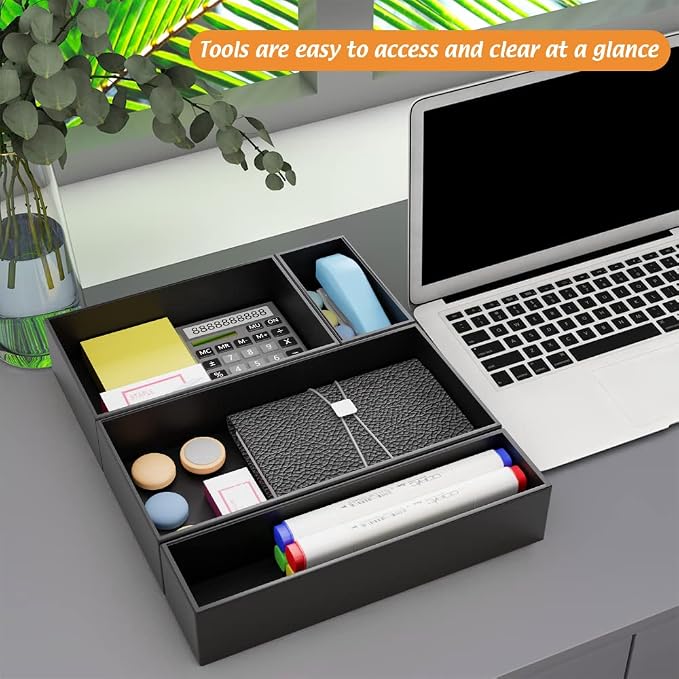Black Bamboo Drawer Organizer - Silverware&Utensil Holder Organizer for Kitchen Drawers, Multi-Use Drawer Dividers Boxes for Bathroom Counter，Cabinet, Garage, Office Desk, Makeup, Jewelry (12*6*2.5) | Silverware Cutlery Utensil Tray, Multi-Use Drawer D...