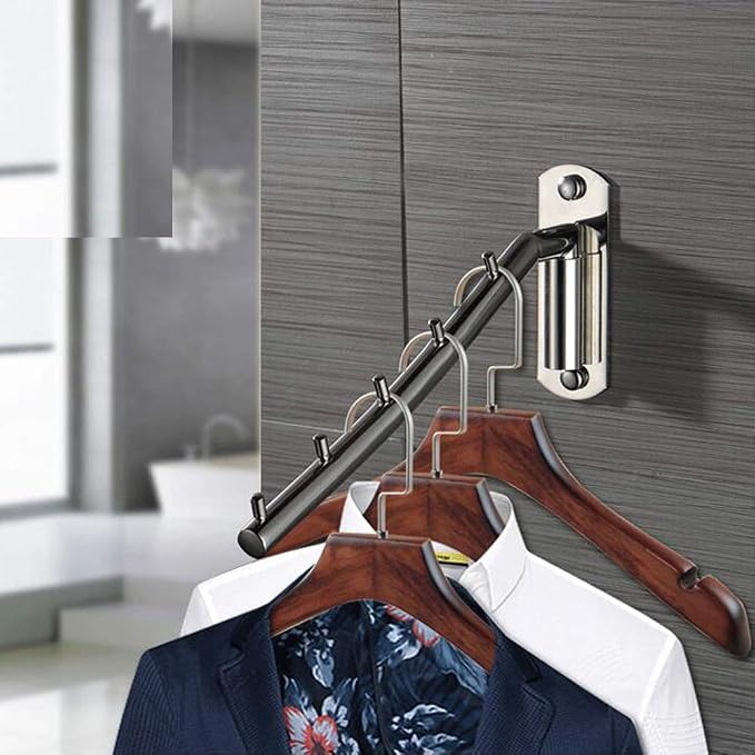 2 Pack Folding Wall Mounted Clothes Hanger Rack Clothes Hook Stainless Steel with Swing Arm Holder Clothing Hanging System Closet Storage Organizer Heavy Duty Drying Rack Wall Mount Hanger