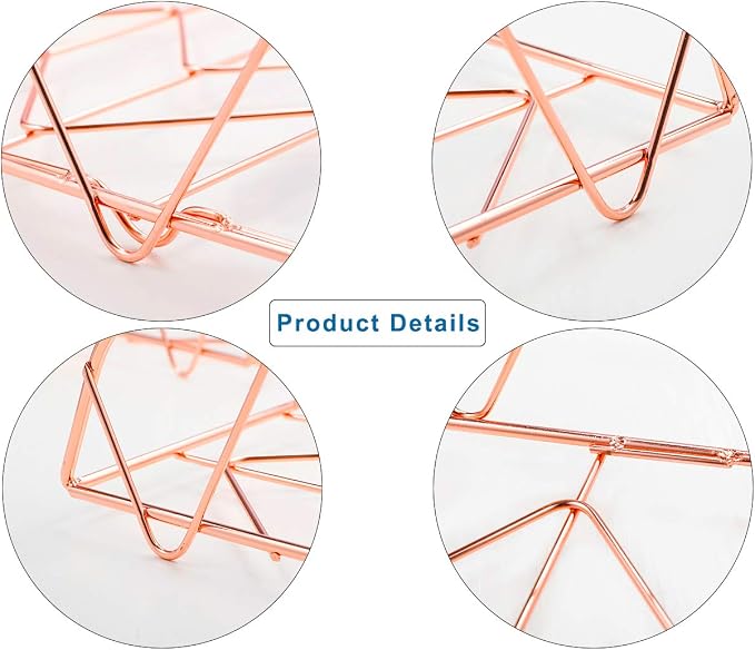 PAG 2 Packs Desktop File Organizer Metal Stackable Horizontal Letter Tray Paper Holder Rack, Rose Gold