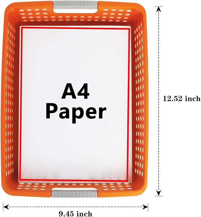 Soddeph A4 Paper Trays for Classroom with Grip Handles,Book Baskets for Library, Drawers, Office, Home,Desk,Turn in Trays Classroom Plastic Storage Baskets