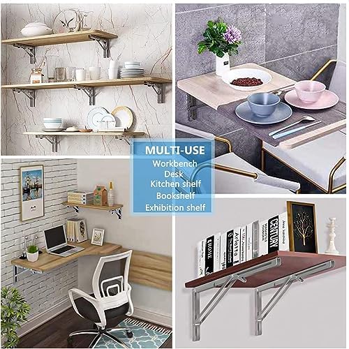 4Pcs 8" Folding Shelf Brackets, Shelf Brackets Max. Load 220 lb Collapsible Heavy Duty Stainless Steel DIY Wall Mounted 