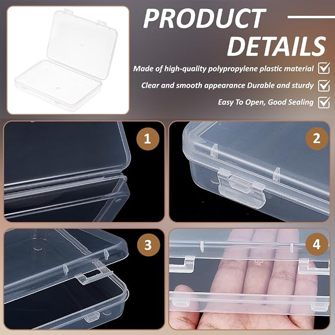 BENECREAT 5 Packs 6x4.3x1 Rectangle Large Clear Plastic Box Containers with Double Buckles for Cards, Safety Pins, Beads and Other Craft Office Supplies