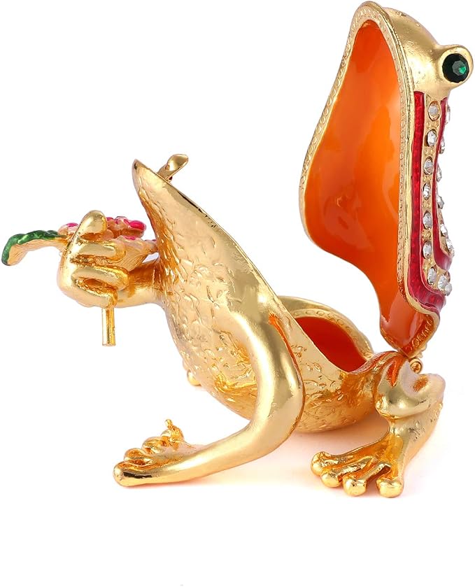 QIFU Hand Painted Enameled Frog Decorative Hinged Jewelry Trinket Box Unique Gift for Home Decor