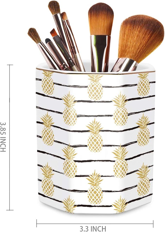 Pen Holder, Pencil Holder for Desk Pineapple Pattern Pencil Cup for Girls Kids Durable Ceramic Desk Organizer Makeup Brush Holder for Office, Classroom, Home, Yellow Pineapple