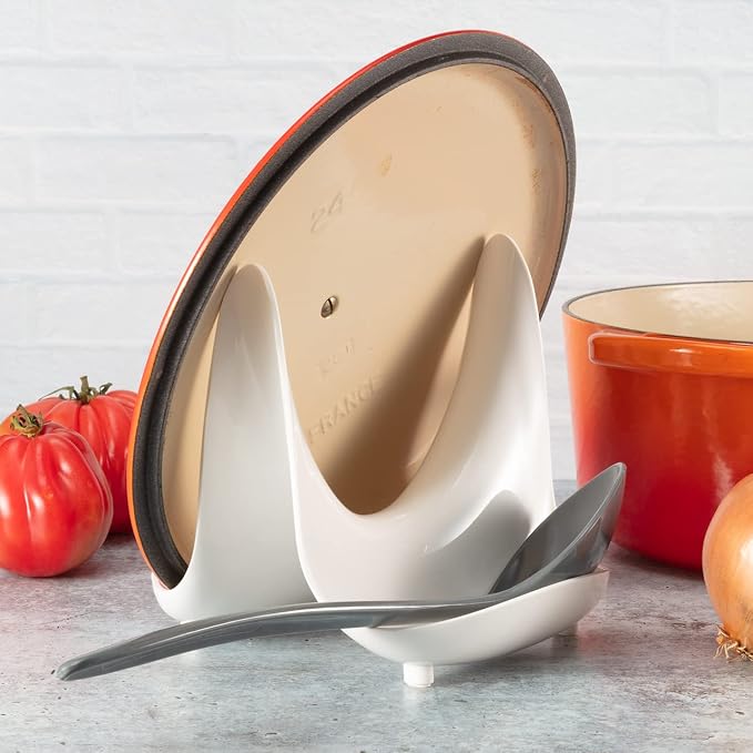 Hutzler Pot Lid Stand & Spoon Rest, White