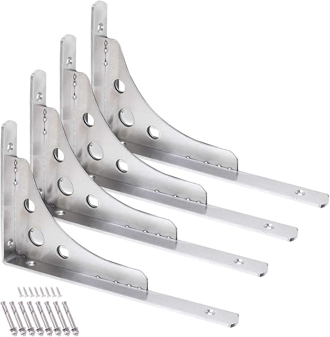 CBTONE 10 Inch Heavy Duty Shelf Bracket, Pack of 4, 10 x 6 Inch Wall Mounted Floating L Bracket Stainless Steel Triangle Shelf Supporter, Thicken 4mm, Included Free Screw Accessories