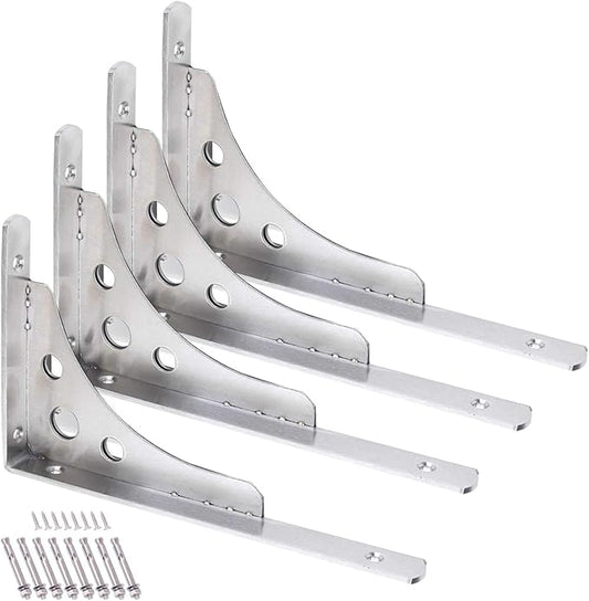 CBTONE 10 Inch Heavy Duty Shelf Bracket, Pack of 4, 10 x 6 Inch Wall Mounted Floating L Bracket Stainless Steel Triangle Shelf Supporter, Thicken 4mm, Included Free Screw Accessories