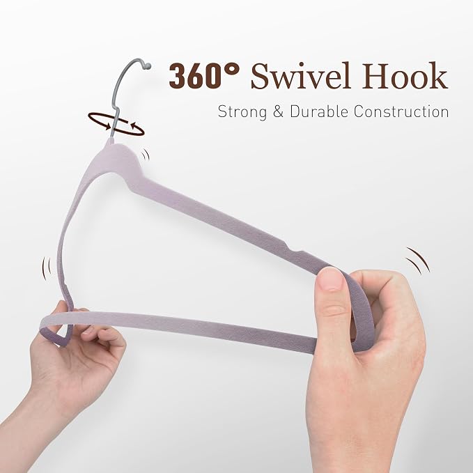 Velvet Hangers 50 Pack, 17.5 Inches Wide Large Size, Heavy Duty Non-Slip Slim Clothes Hangers for Pants, Coats, Skirts, Jeans, Sweaters and More, Nylon-Flocked, Light Purple