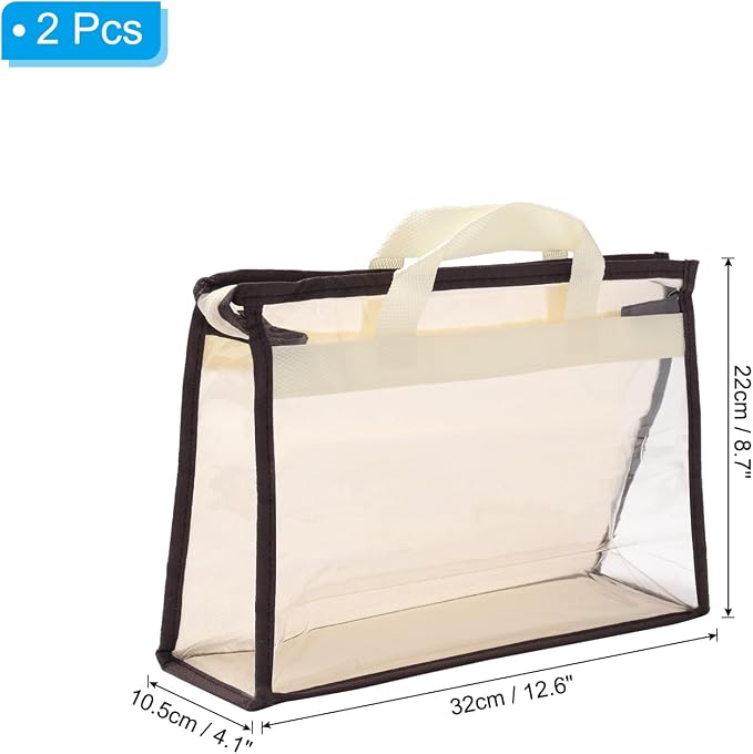 PATIKIL Handbag Dust Bags, 2 Pack Clear Purse Storage Organizer S Size PVC Dustproof Handbag Cover Transparent Purse Protector, Beige