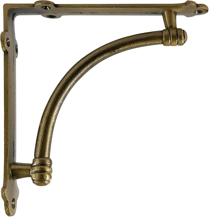 NACH Decorative Shelf Brackets, 4 Pack of 7.25 x 1.6 x 7.25 inch Gold Brackets - Cast Iron Shelf Brackets for Mounting - Industrial Style Decorative Brackets - Slim Version - AD-90-064GM