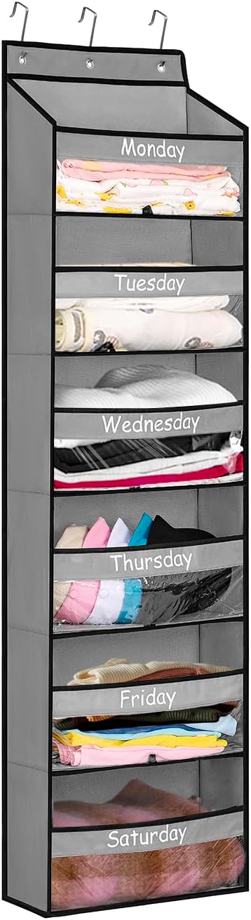Weekly School Clothes Organizer Days of Week Clothing Organization for Kids Hanging Closet Shelf Storage with Monday to Saturday Layers (Door Hanging)
