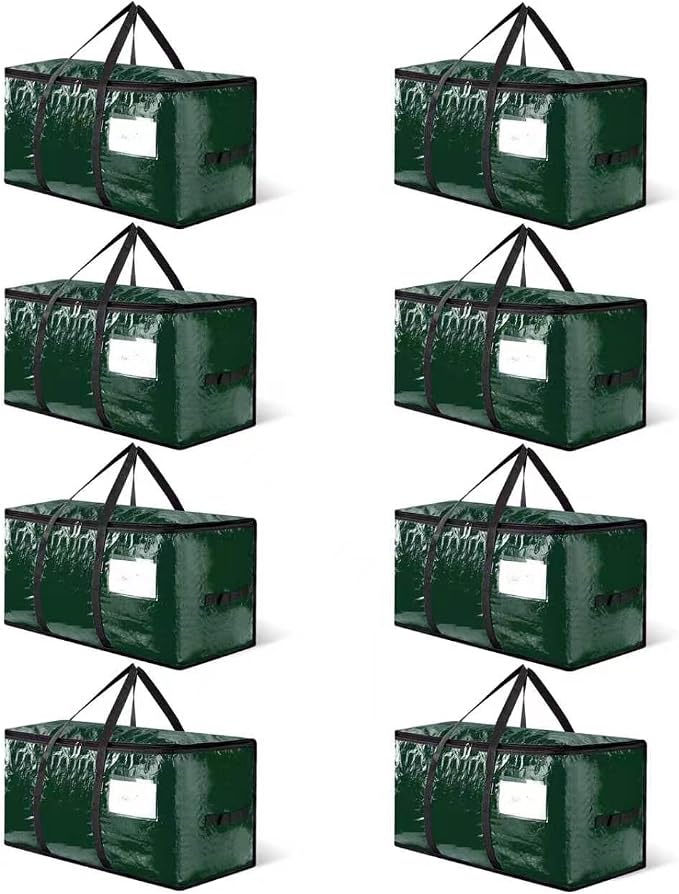 CONGREGATE 8-Pack Heavy Duty Dark Green Moving Bags with Zippers and Handles, Heavy Duty Storage Handbags for Space Saving, Made of PE, 97 Liters/25.6 Gallons (28.7 inches x 13.7 inches x 15 inches)